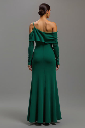 Sheath One Shoulder Long Dark Green Formal Dress